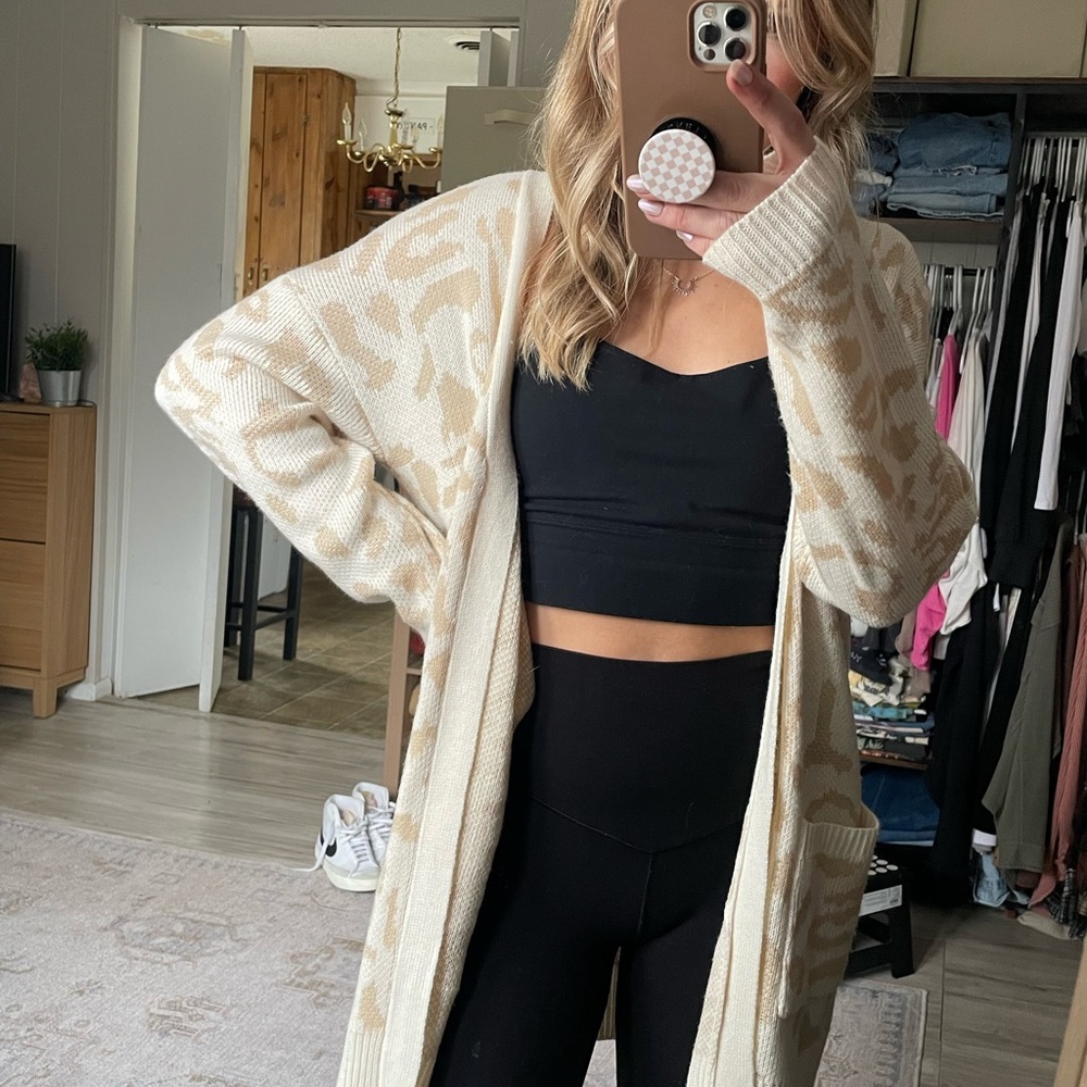 Pink lily animal print cardigan